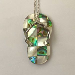 Abalone Shell flip flop pendant on silver chain